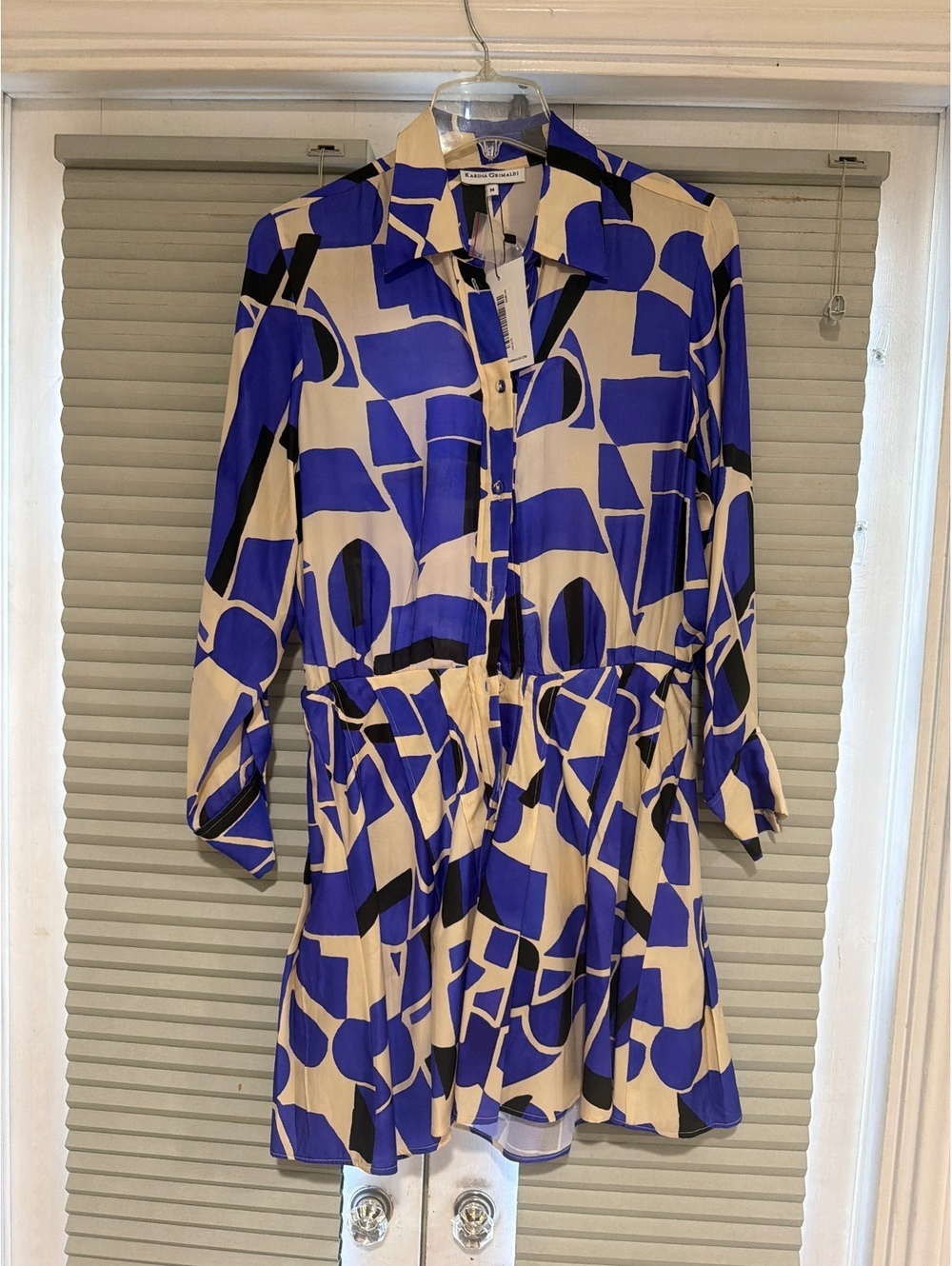 Karina Grimaldi Blue and Beige Abstract Print Shirt Dress Size M